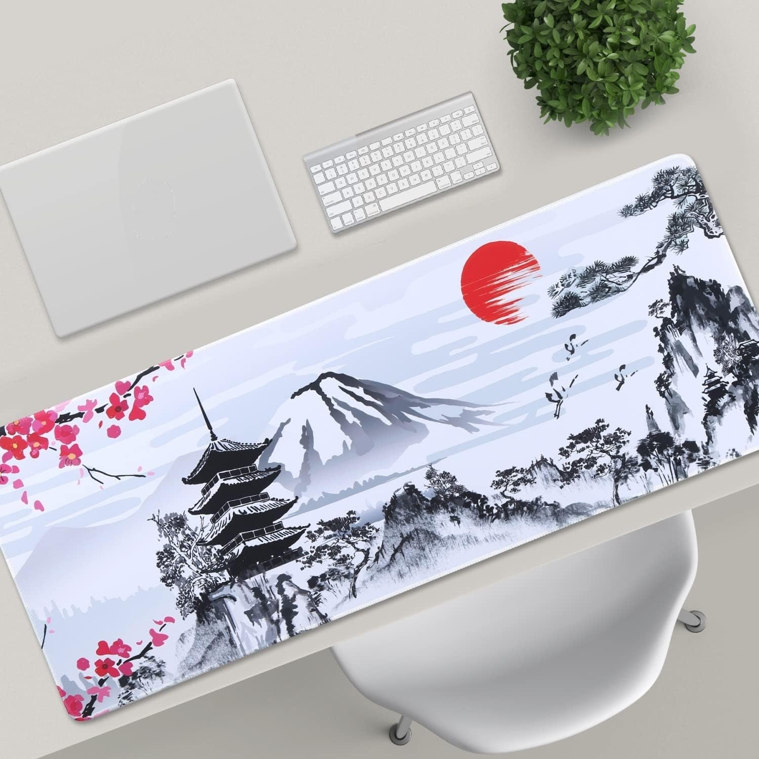 DKFVUA Japanese Cherry Blossom Large Mouse Pad, Desk Mat with Non-Slip Rubber Base Waterproof Keyboard Gaming Mousepad Large Desk Pad for Computers, Laptop,Gaming,Office & Home (31.3X11.8 Inches)