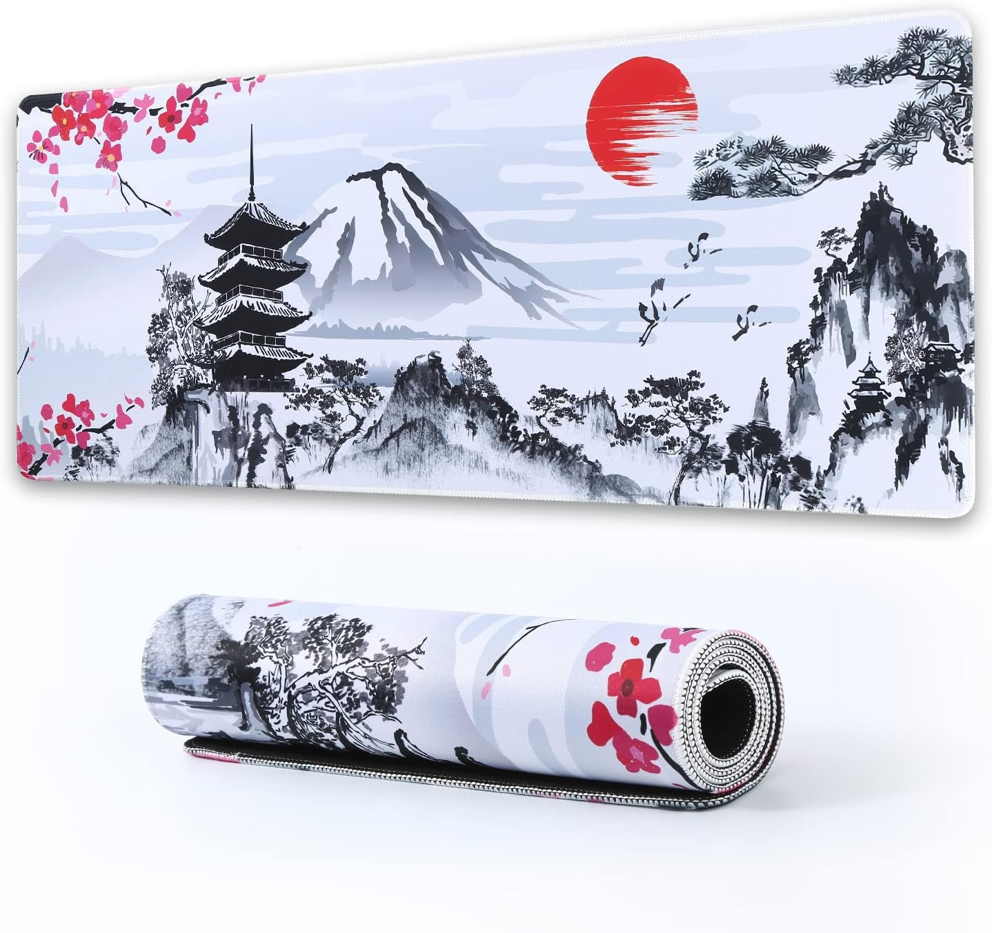 DKFVUA Japanese Cherry Blossom Large Mouse Pad, Desk Mat with Non-Slip Rubber Base Waterproof Keyboard Gaming Mousepad Large Desk Pad for Computers, Laptop,Gaming,Office & Home (31.3X11.8 Inches)