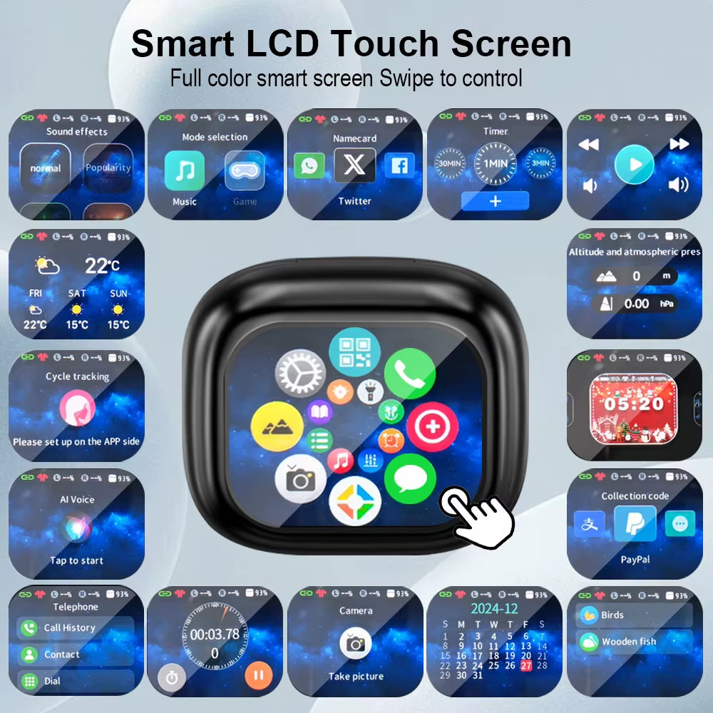 Original TWS Wireless Bluetooth Earphones Earbuds Smart LCD Touch Screen with APP Hifi Stereo Sound Headphones HD Call